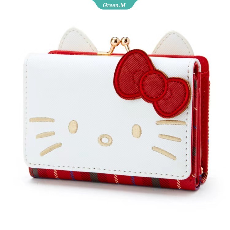 SANRIO Ví Da Ngắn In Hình Mèo Hello Kitty Cinnamoroll Melody Dành Cho Nữ