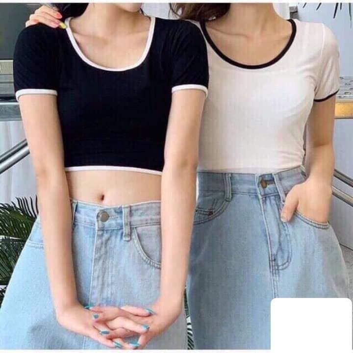 Áo Croptop Ôm Trắng Đen Xám Viền Cổ Thun Gân Unisex - Áo Croptop Dáng ôm Có Ảnh Thật Tự Chụp + Đánh Giá X.Store 1017