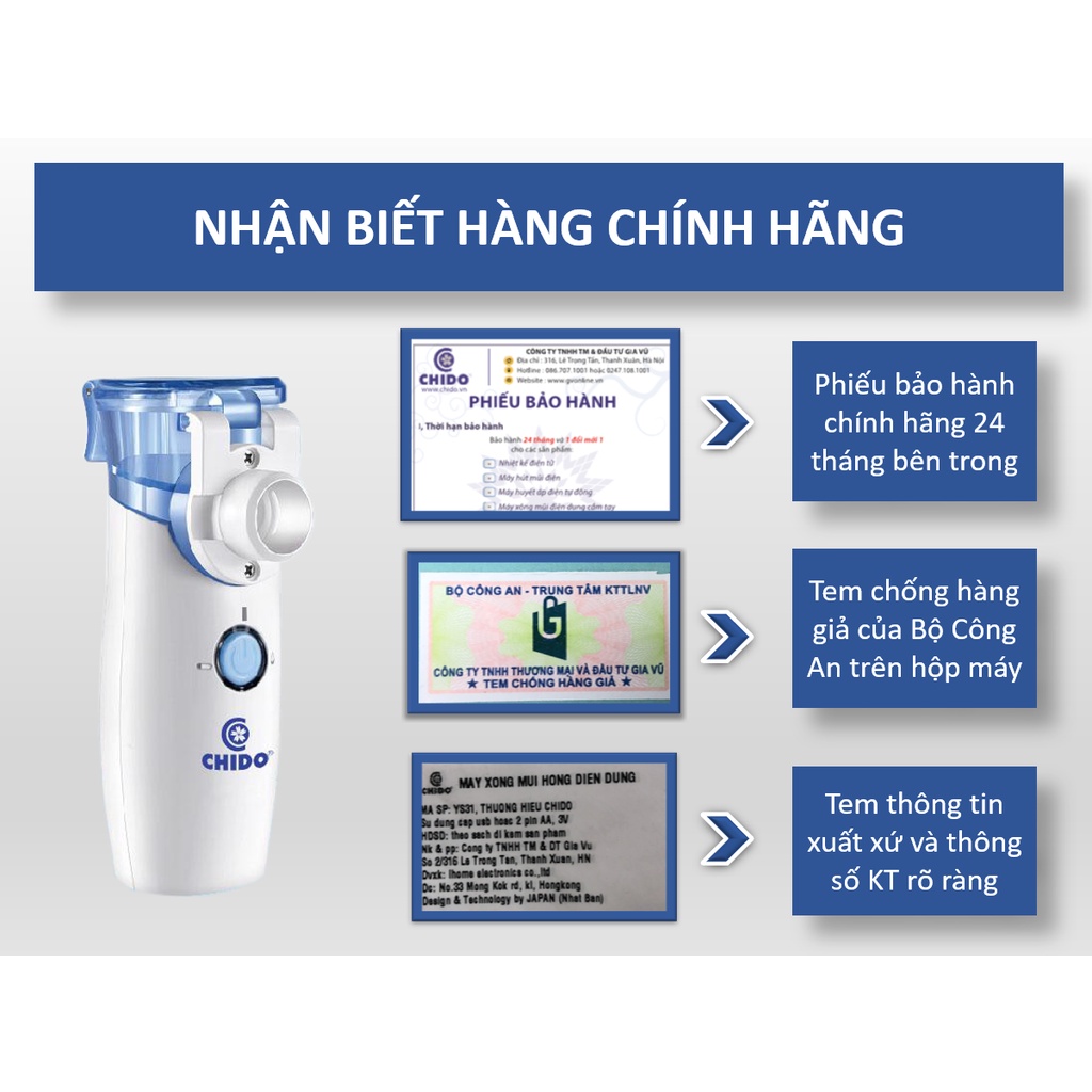 Máy xông mũi họng cầm tay Chido - Công nghệ Nhật Bản - Xông khí dung