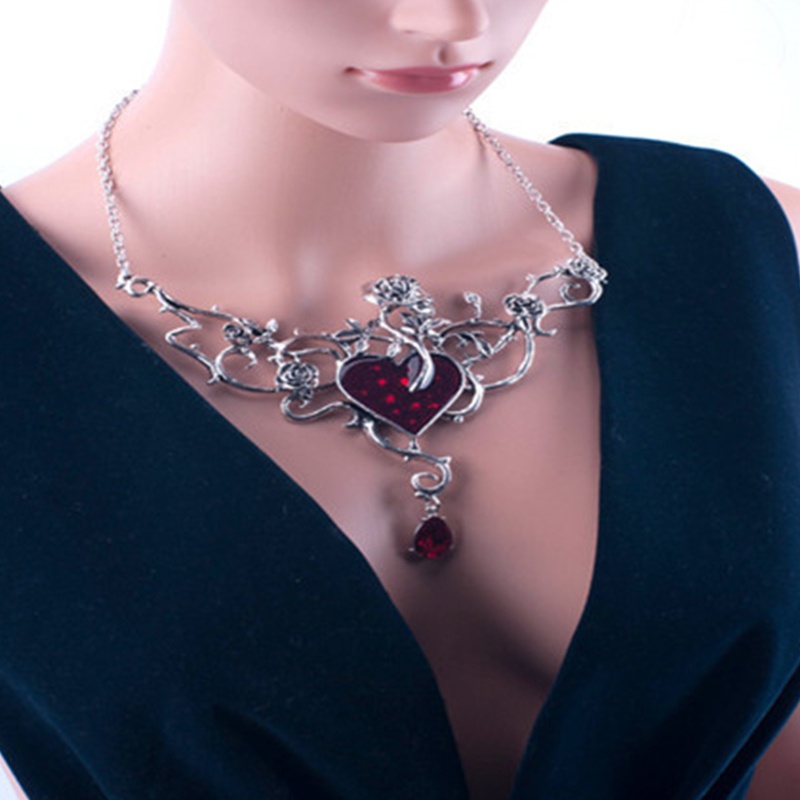 Vòng Cổ Choker Đính Đá Hình Trái Tim Đỏ Phong Cách Gothic Punk Dành Cho Nữ