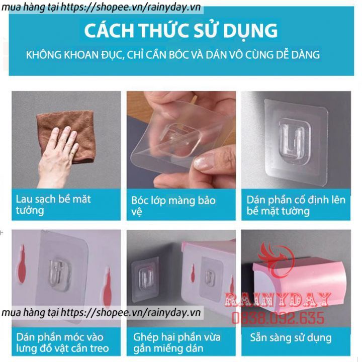 Miếng dán tường móc treo đồ dán gắn tường chữ U đa năng đỡ ổ cắm điện wifi tranh ảnh siêu dính chắc trong suốt