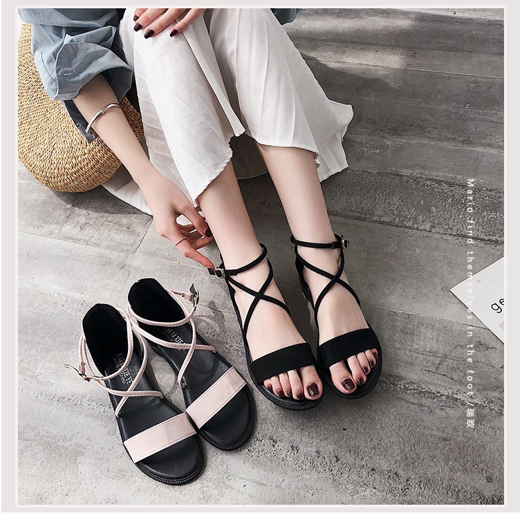 Giày sandal nữ quai ngang dây chéo gài khóa