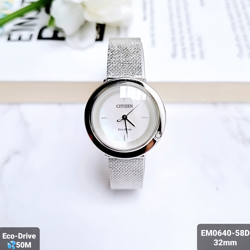 Đồng Hồ Nữ Citizen EM0640-58D Máy Eco-Drive DIAMOND Dây Mesh