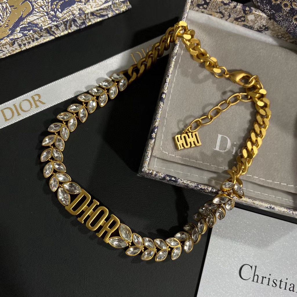 Vòng cổ titan chocker thương hiệu Dior đính đá mạ vàng sang trọng TB413 TOBI STORE
