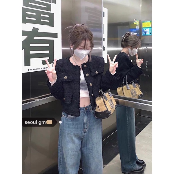Áo dạ tweed đen