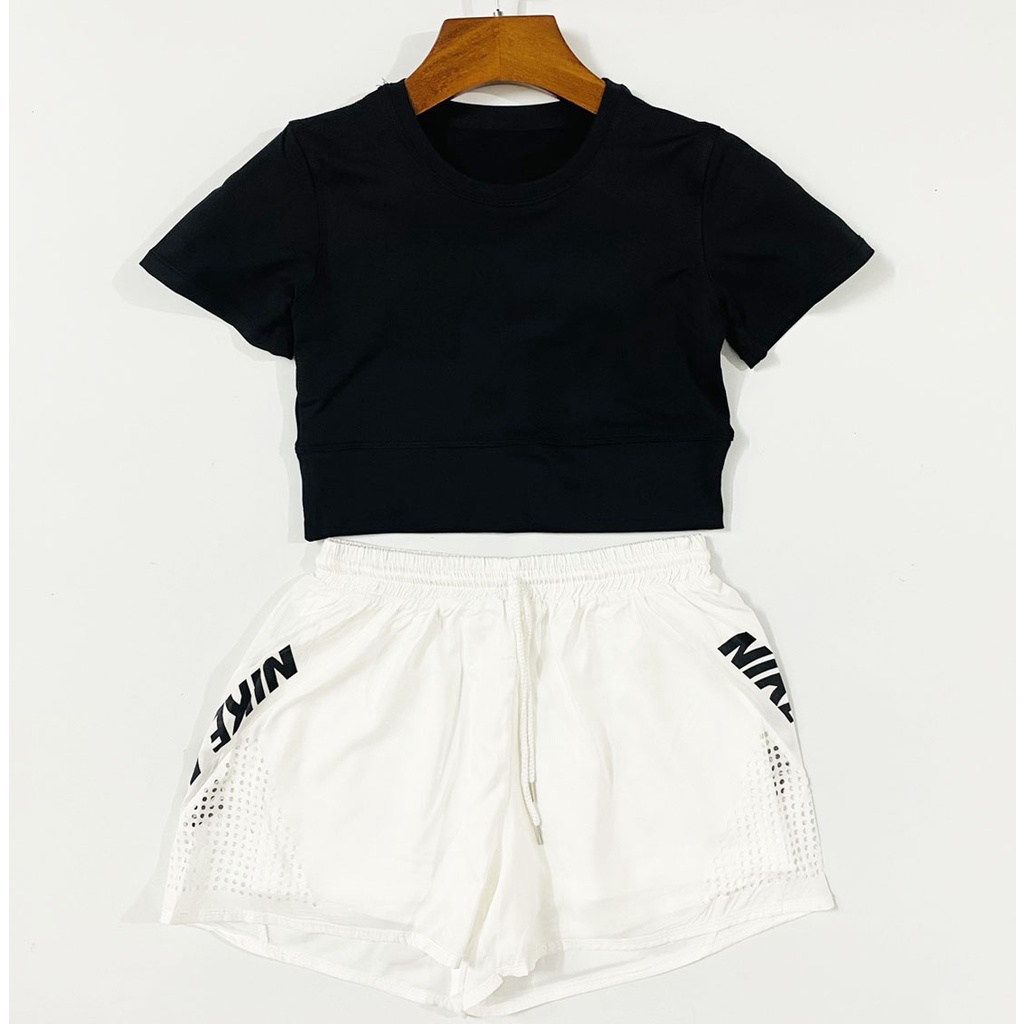 Bộ Tập Thể Thao Nữ - Áo Croptop - Quần Short 2 Lớp Phù Hợp Chạy Bộ, Tennis, Cầu Lông, Gym Màu Sắc Trẻ Trung Năng Động