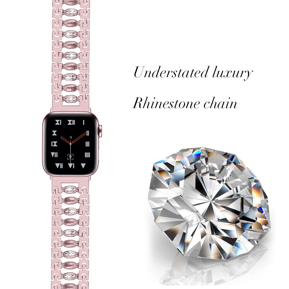 Dây đeo đính kim cương giả thích hợp cho đồng hồ thông minh Apple Watch 6 5 4 38mm 42mm 40mm 44mm Series 6 5 4 3
