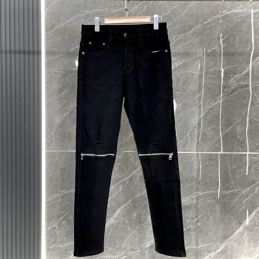 Quần Jeans Khóa Gối, Quần Zip Gối Nam Màu Đen Quần Bò Rách Ống Côn Kiểu Dáng Slim Fit Cao Cấp Co Dãn 4 Chiều Đẹp