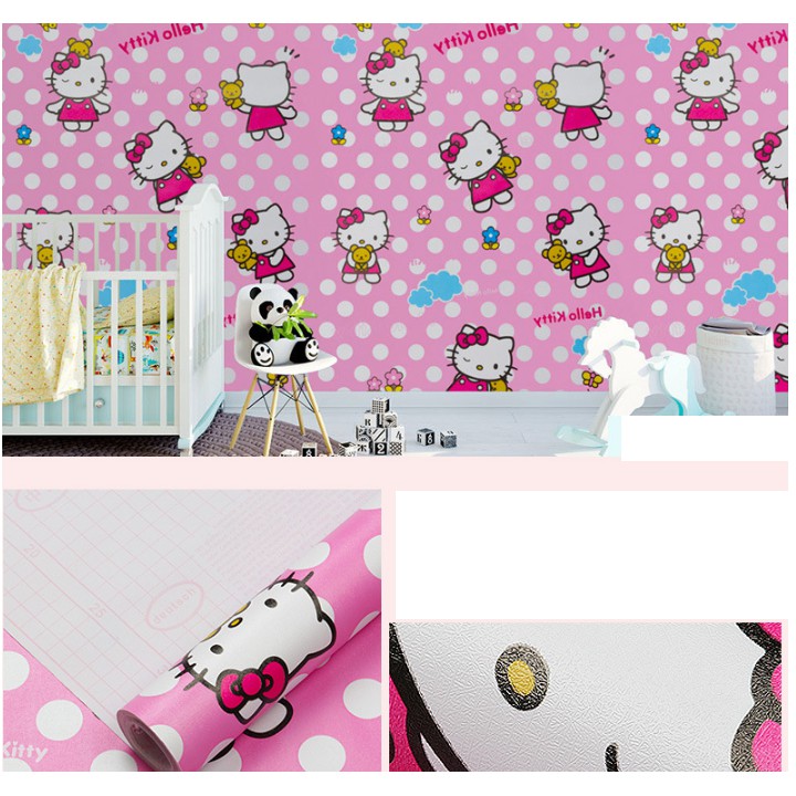 Cuộn 10m giấy dán tường kitty châm bi khổ rộng 45cm