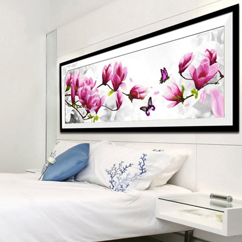 Bộ tranh thêu đính đá 5D hình hoa và bướm tự hoàn thành