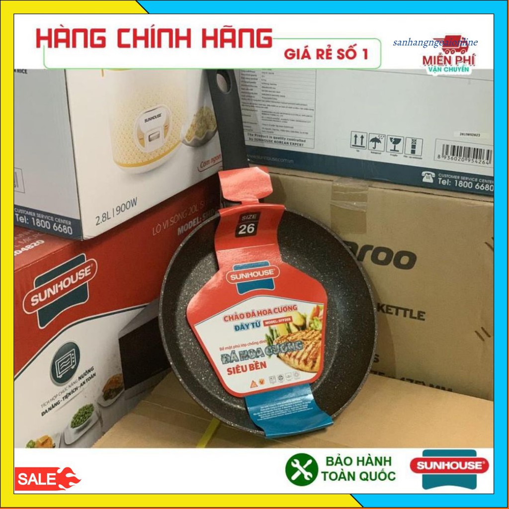 CHẢO ĐÁ HOA CƯƠNG ĐÁY TỪ SUNHOUSE 24CM, 28CM, 30CM [SFP24B, SFP26B, SFP28B], CHẢO CHỐNG DÍNH SUNHOUSE.