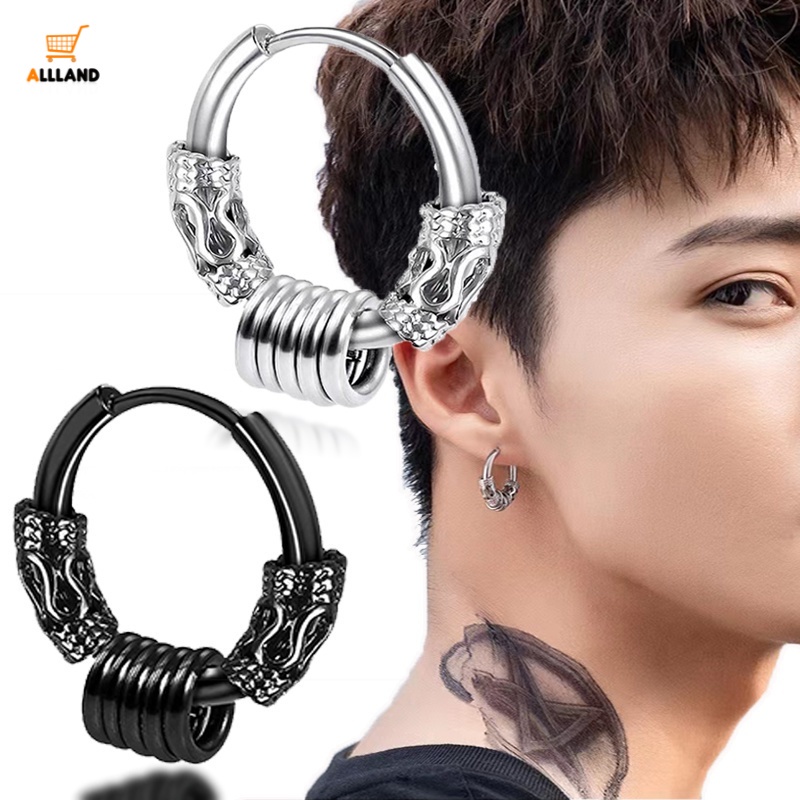 Set 1/2 khuyên tai thép không gỉ hình rồng cá tính sành điệu cho nam