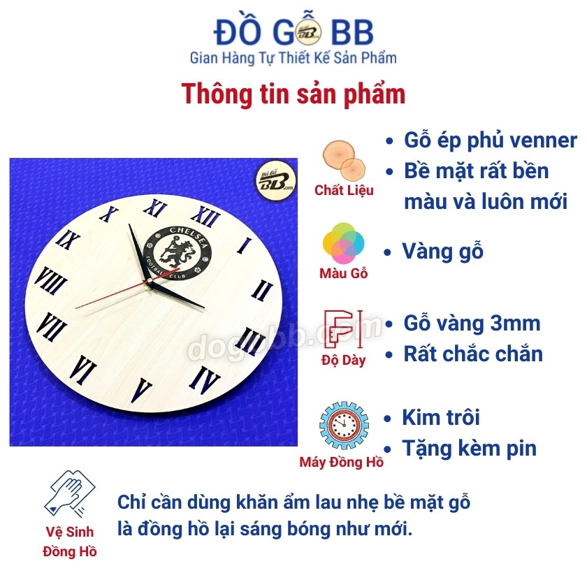 Đồng Hồ Treo Tường Bóng Đá Logo Mu Man City Chelsea Arsenal Barca Liverpool Psg Milan Real Bayern Juve Dortmund-Đồ Gỗ BB