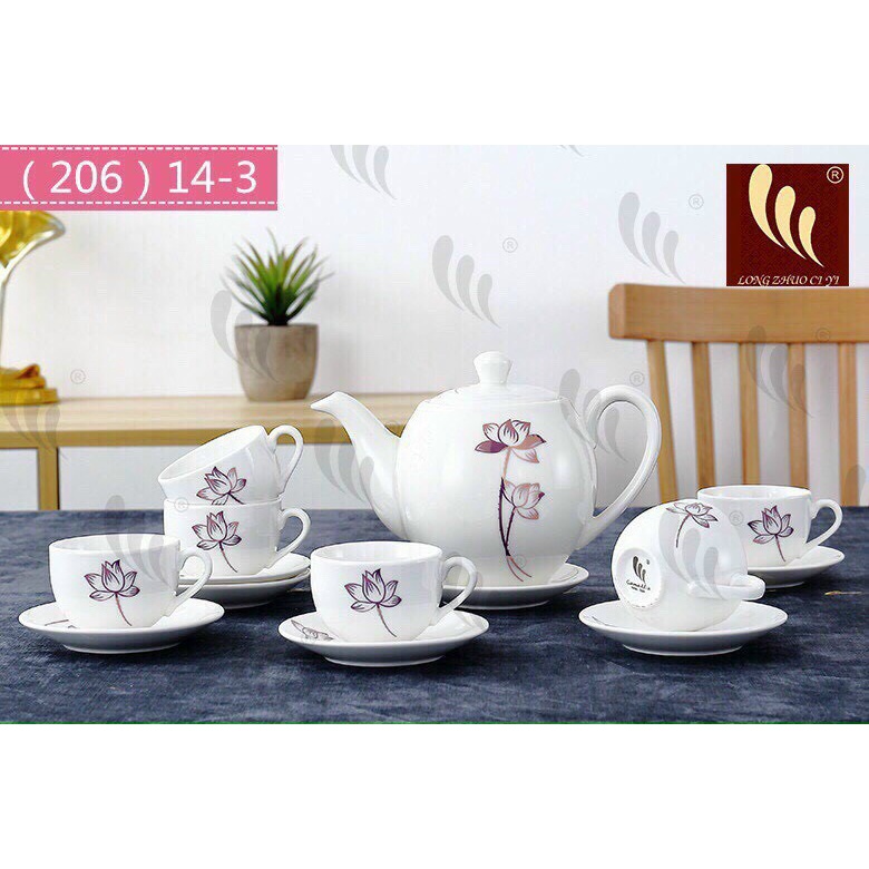 BỘ ẤM VÀ TÁCH TRÀ SỨ TRÁNG MEN CAO CẤP HÀN QUỐC GỒM 6 TÁCH KÈM 6 ĐĨA LÀM QUÀ TẶNG TUYỆT VỜI