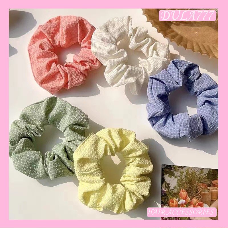 Dây Cột Tóc Vải Họa Tiết Kẻ Sọc Phong Cách Hàn Quốc Ngọt Ngào Dễ Phối Đồ DULA777