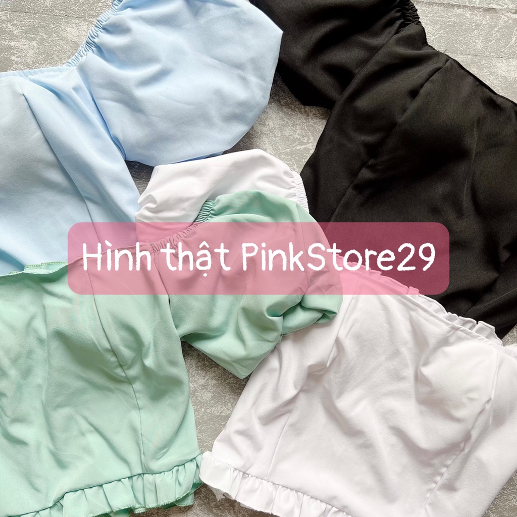 [Mã FAMARAL1 giảm 10K đơn 50K] Áo Croptop Trễ Vai Ngắn Tay Bồng Bềnh Bo Chun Nhún Viền Bèo Duyên Dáng A5286