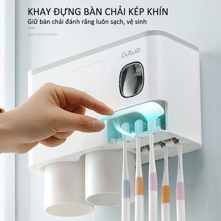 Kệ nhả kem đánh răng ly hút nam châm dán tường sang trọng, bền bỉ ( Tặng kèm ly thêm hộp )