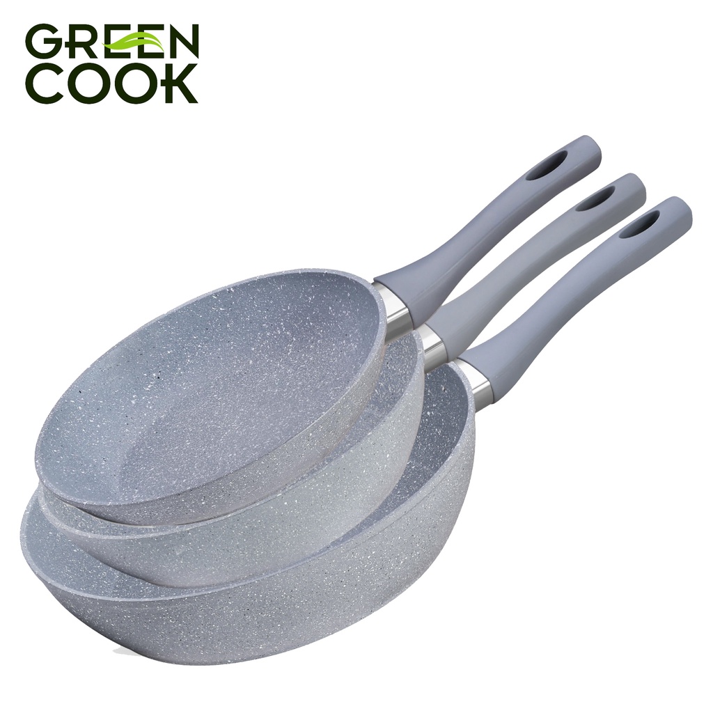 Bộ 3 Chảo chống dính cao cấp Size 22-26-28cm Green Cook - Hàng chính hãng