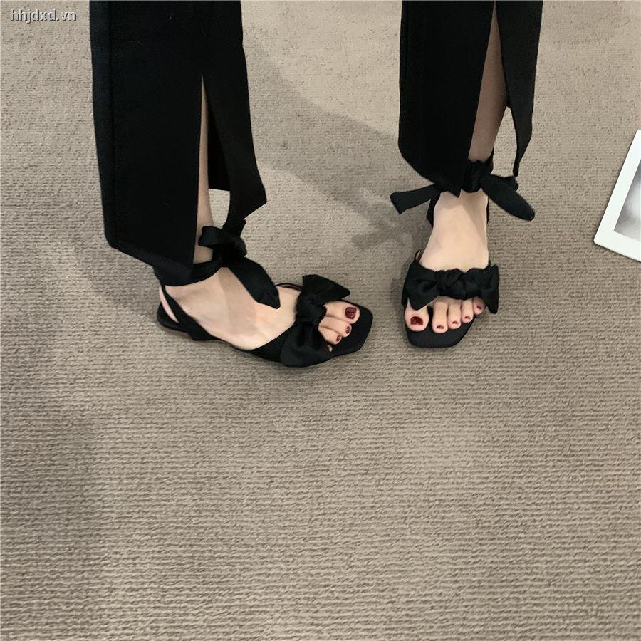 Giày quai hậu đế bằng hở ngón thắt nơ thời trang xuân hè dành cho nữ