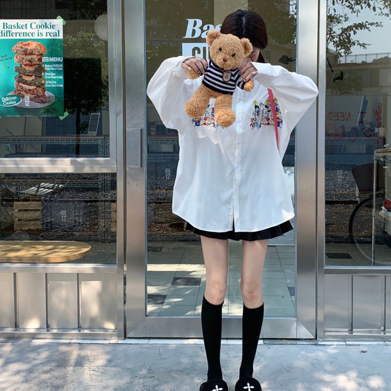 Áo Sơ Mi Dài Tay Thêu Hoa Cúc Dại Thời Trang Mùa Thu Giản Dị Mới Dành Cho Nữ