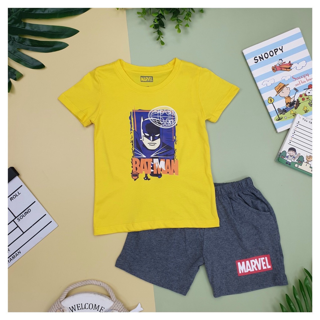 Bộ ngắn tay bé trai hình siêu nhân chất cotton xuất dư size 11-23kg
