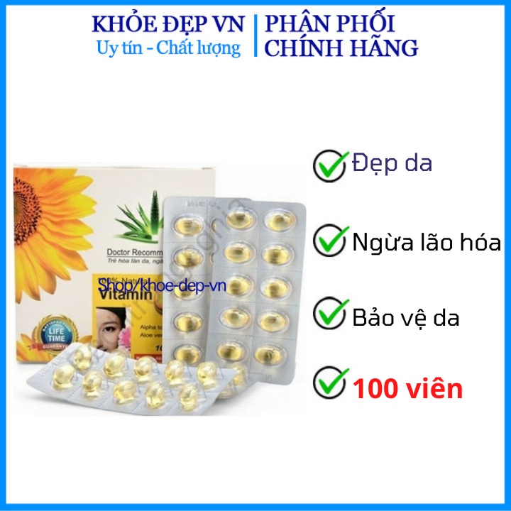 Viên uống đẹp da Vitamin E Vàng USA 4000mcg, Aloe vera 500mg - Hộp 100 viên