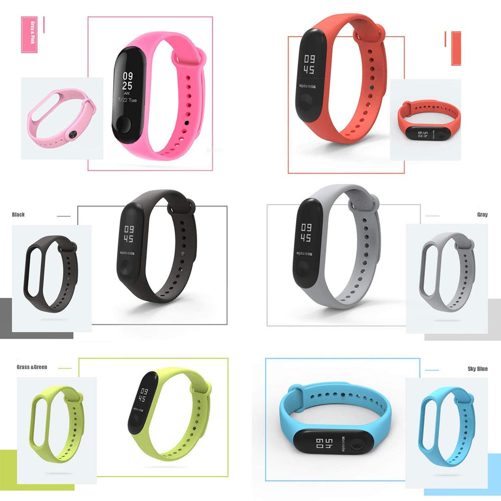 Vòng đeo tay thay thế bằng silicon mềm màu trơn cho Xiaomi Mi Band 2/3