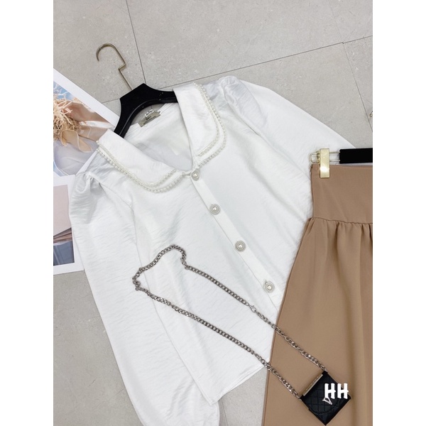 Set chân váy nâu * áo sơmi trắng