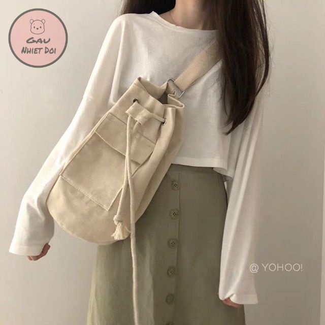 [Gấu Nhiệt Đới] Balo Vải Dây Rút Ulzzang Túi Vải Đeo Lưng Dây Điều Chỉnh Trendy