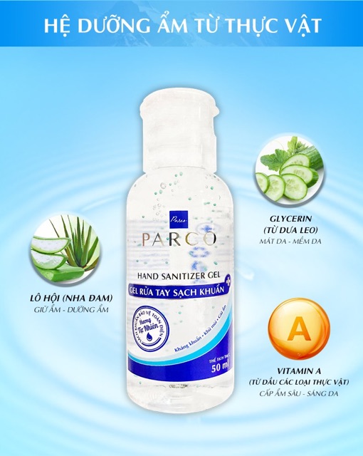 Gel Rửa Tay Khô PARCO - 50ml,chứa 70% Alcohol tiêu diệt đến 99.9%, Đặc biệt không làm khô da tay | BigBuy360 - bigbuy360.vn