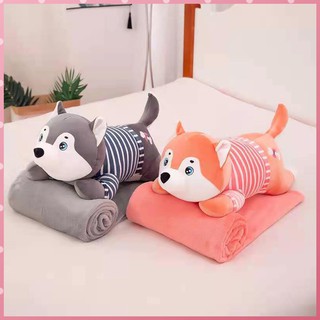 Bộ chăn gối văn phòng, chăn gối chó husky