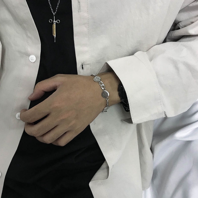 Vòng Đeo Tay Bằng Thép Titan Không Phai Họa Tiết Mặt Cười Phong Cách Hip Hop Đường Phố Dành Cho Nam Và Nữ 22158