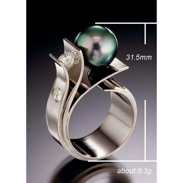 Creative green shell pearl ring zirconium diamond engagement ring female wild