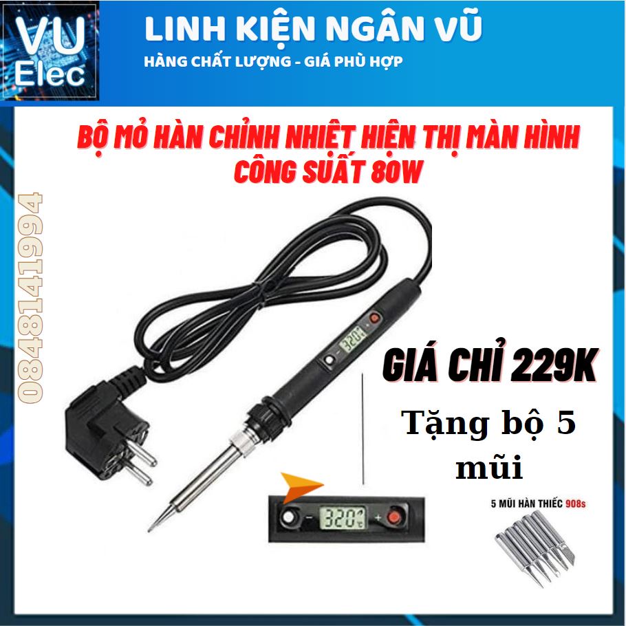 Mỏ hàn thiếc cao cấp (có LCD hiển thị và điều chỉnh nhiệt độ) cao cấp (Có thể là tay hàn đen hoặc đỏ)