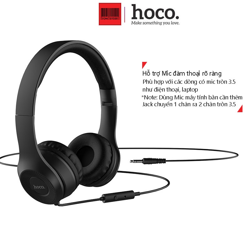 Tai nghe chụp tai Hoco W21 chính hãng có mic, tai nghe headphone dành cho laptop, điện thoại, máy tính