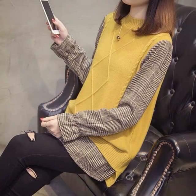 Áo len phối sơmi len dạ hàng L1 Quảng Châu