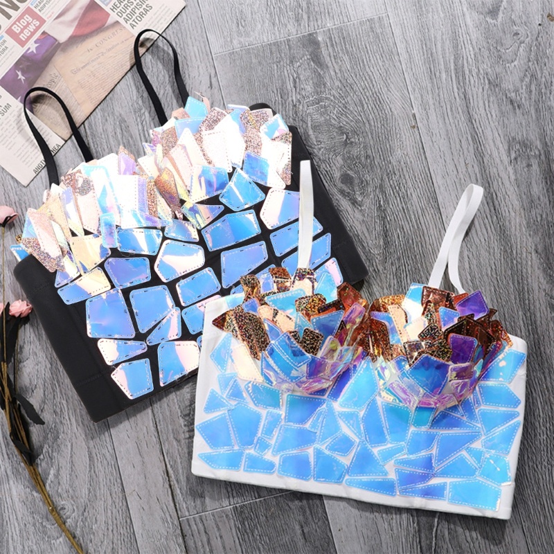 Áo Lót Hai Dây Nâng Ngực Đính Kim Sa Lấp Lánh Màu Sắc Cầu Vồng Quyến Rũ Dành Cho Nữ