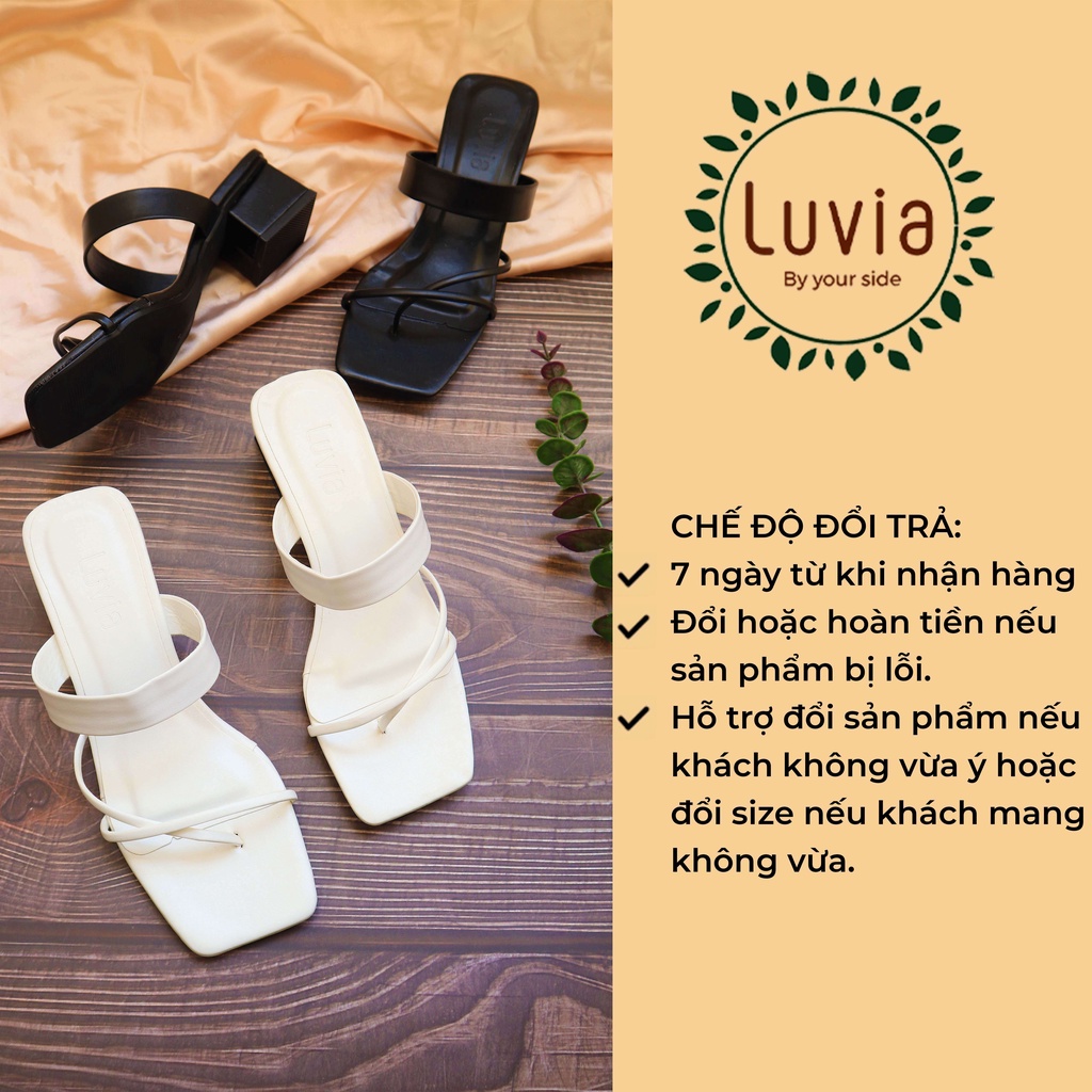 Dép nữ cao gót 4p xỏ ngón đế vuông có quai rộng 2cm Luvia 41CG