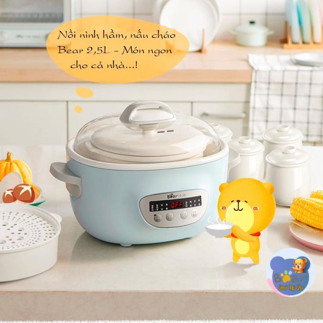 Nồi Nấu Cháo Chậm, Nồi Ninh Hầm Đa Năng BEAR - Model SUBE003 Dung Tích 2,5L - Bảo Hành Chính Hãng 18 Tháng