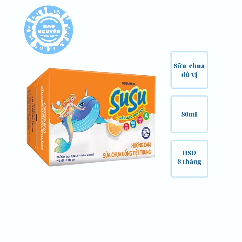 Thùng 48 chai sữa chua uống SuSu IQ 80ml (Đủ vị: Dâu, Cam, Táo nho)