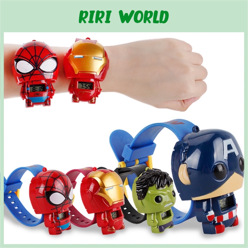 Đồng hồ điện tử cho bé - Đồng hồ nhân vật hoạt hình Siêu Nhân, Siêu Anh Hùng Marvel Spider Man Iron Man yêu thích cho bé