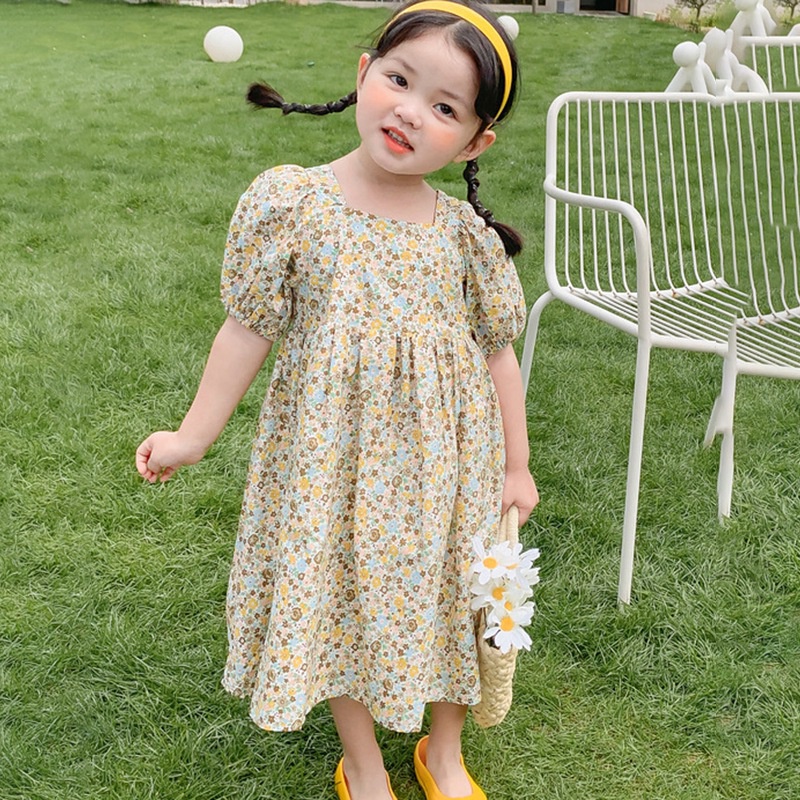 Đầm Công Chúa Tay Ngắn Hở Lưng In Hoa Dễ Thương Cho Bé Gái