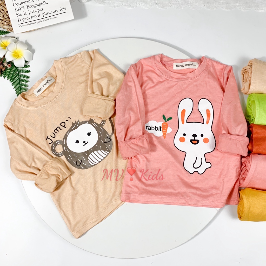 [SALE] Bộ Dài Tay Cho Bé Trai, Bé Gái Minky Mom Vải Thun Lạnh Thỏ Hồng Rabbit, Đồ Bộ Cho Bé Mặc Thu Đông MKMTD2164