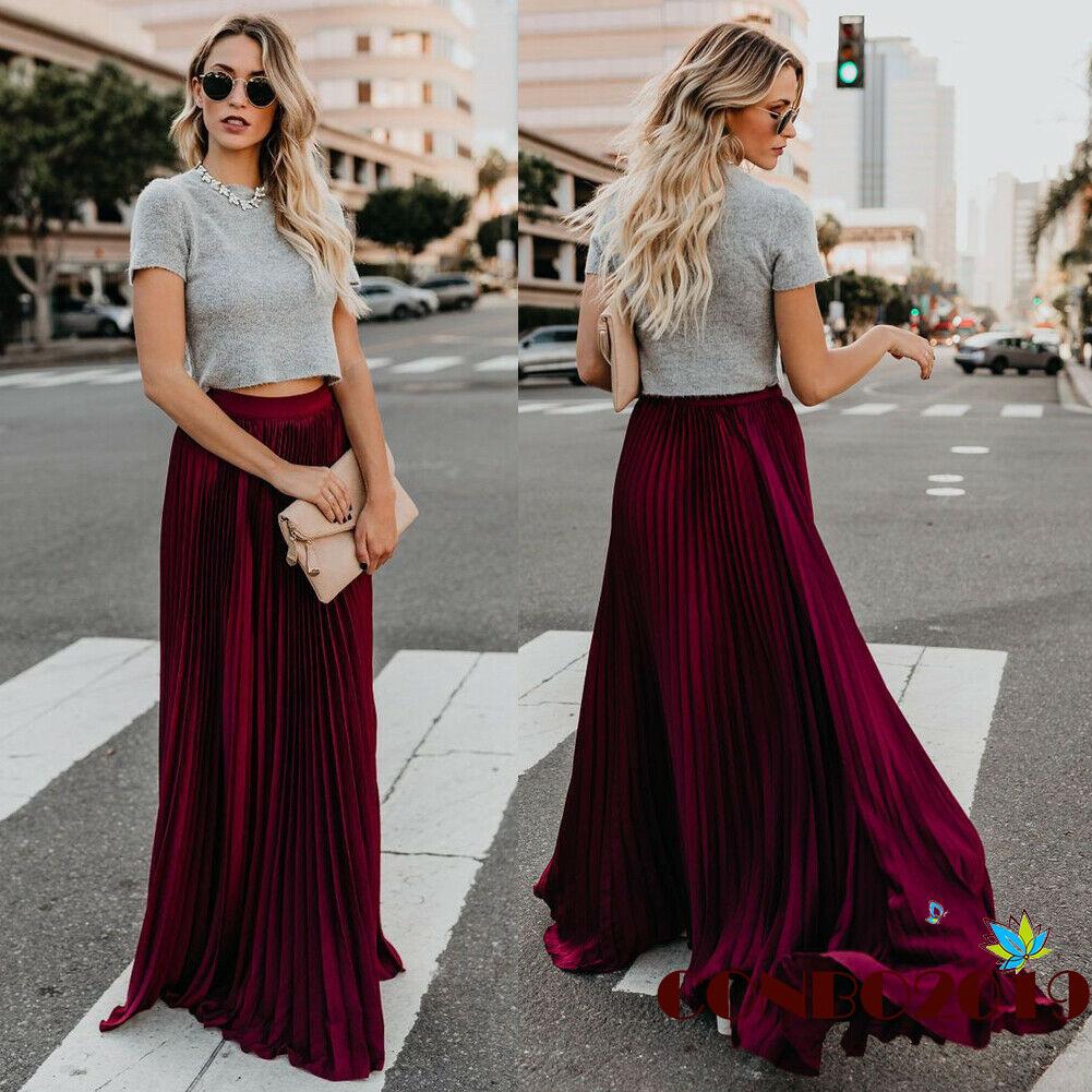 Chân váy chiffon dáng dài lưng cao thiết kế xếp ly thời trang dành cho nữ