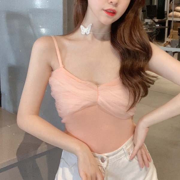 Áo sát nách phối lưới thiết kế cổ chữ V quyến rũ