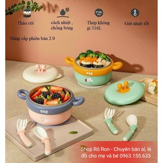 Bộ bát ăn dặm giữ nhiệt, chống đổ aag + thìa rĩa cho bé
