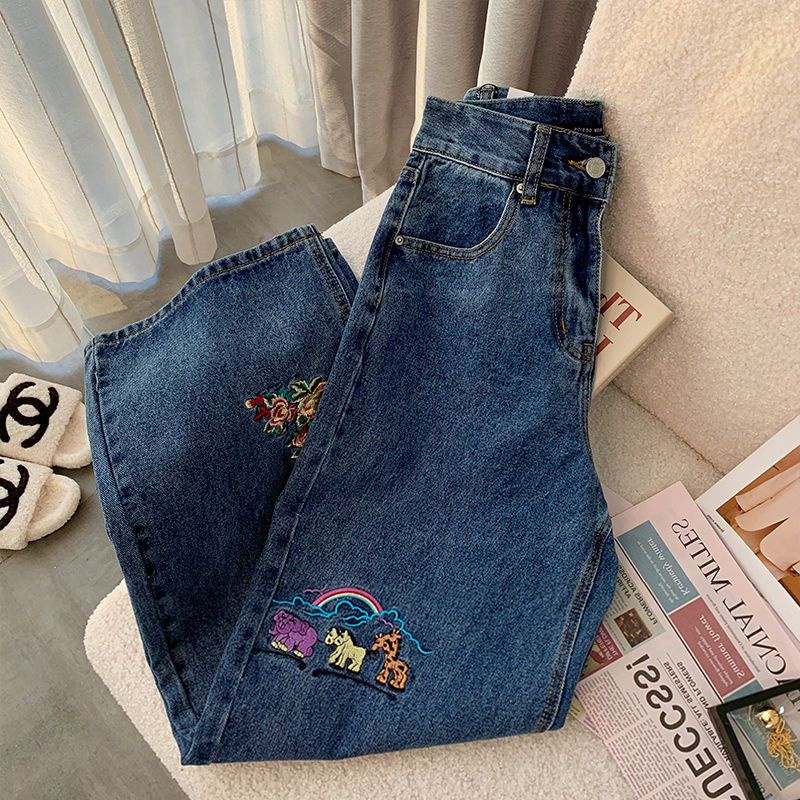 Jiashucheng Quần Jean Dài Lưng Cao Ống Rộng Thời Trang Xuân Hè Cá Tính Cho Nữ