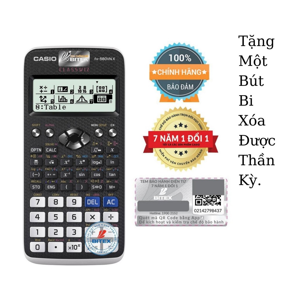 Máy Tính casio fx 580vn x Màu Xanh/ Hồng/ Đen BH điện tử 7 năm, check mã QR code- CHÍNH HÃNG