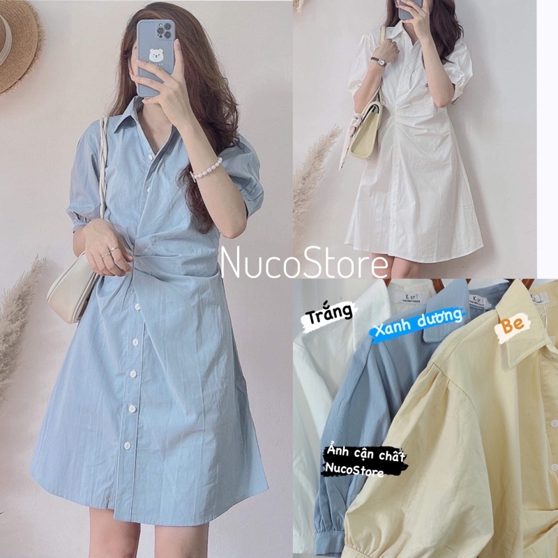 [Mã 44FASHIONSALE635 giảm 10K đơn 50K] Váy Sơ Mi Thiết Kế Nhún Eo Thanh Lịch, Đầm Sơ mi Quảng Châu | BigBuy360 - bigbuy360.vn