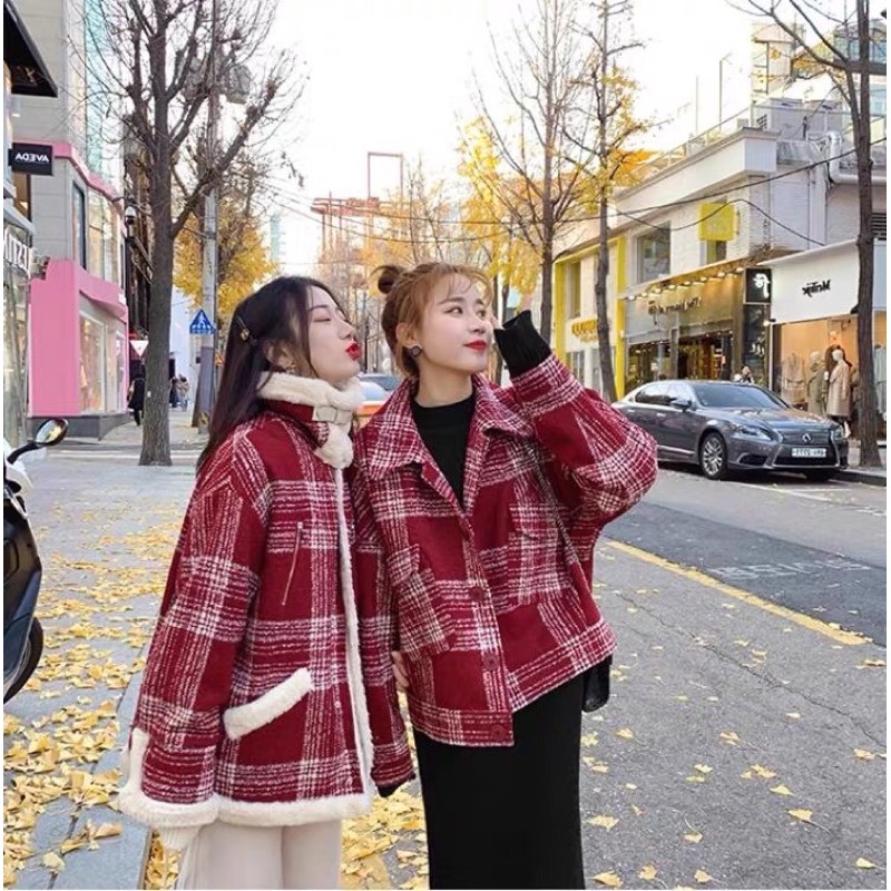 Order Áo khoác kẻ lót lông dày dặn ulzzang | BigBuy360 - bigbuy360.vn
